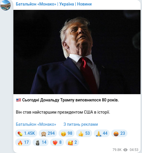 Скріншот Telegram-публікації