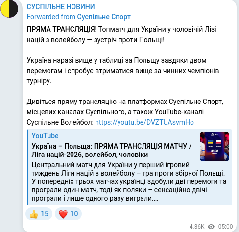 Telegram publication screenshot