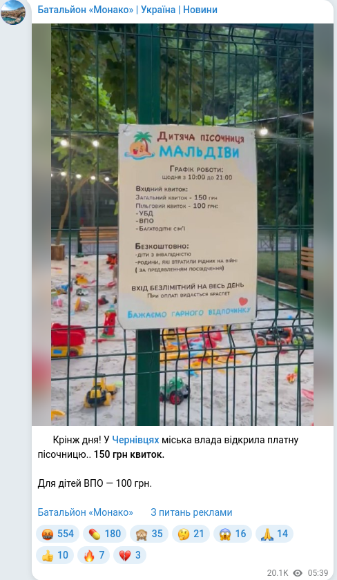 Скріншот Telegram-публікації