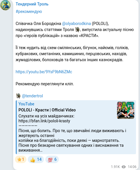 Telegram publication screenshot
