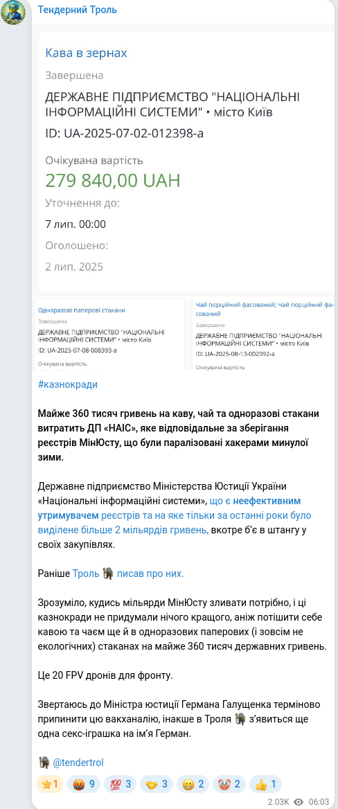 Telegram publication screenshot