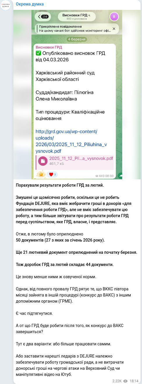 Telegram publication screenshot