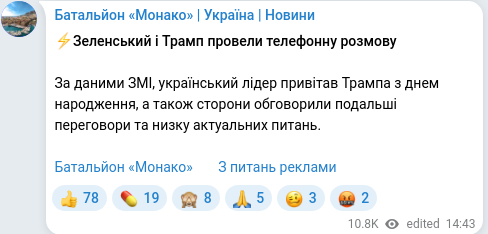 Скріншот Telegram-публікації