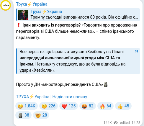 Скріншот Telegram-публікації