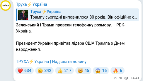 Скріншот Telegram-публікації