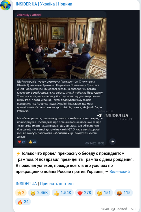 Скріншот Telegram-публікації