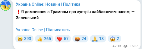 Скріншот Telegram-публікації