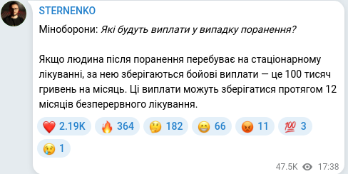 Скріншот Telegram-публікації