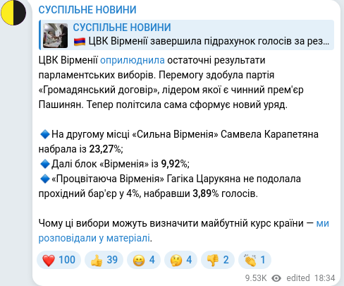 Telegram publication screenshot