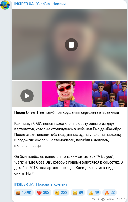 Скріншот Telegram-публікації