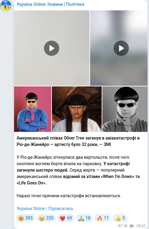 Скріншот Telegram-публікації