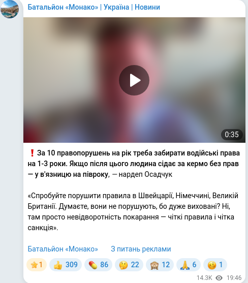 Скріншот Telegram-публікації