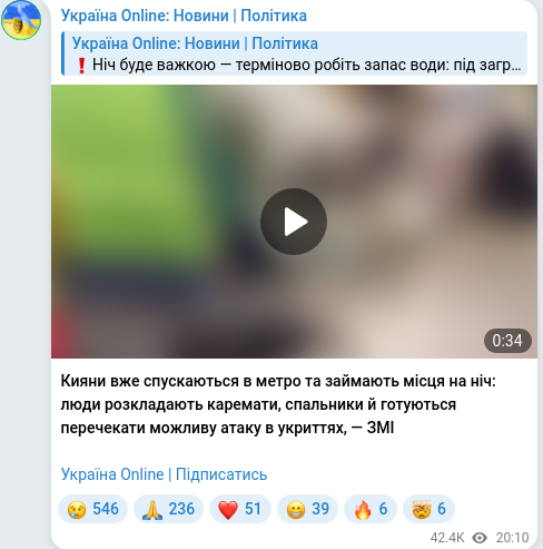 Telegram publication screenshot