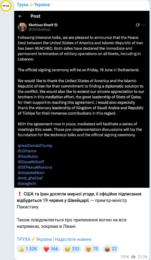 Telegram publication screenshot