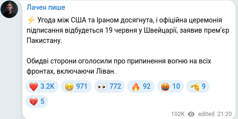 Скріншот Telegram-публікації