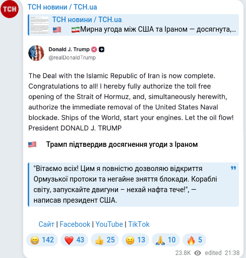 Скріншот Telegram-публікації