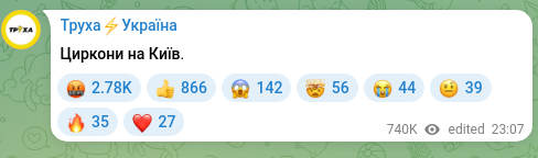 Screenshot of a Telegram post: Циркони на Київ.