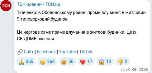 Скріншот Telegram-публікації