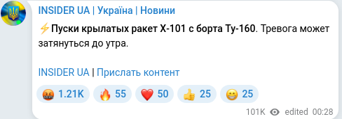 Скріншот Telegram-публікації