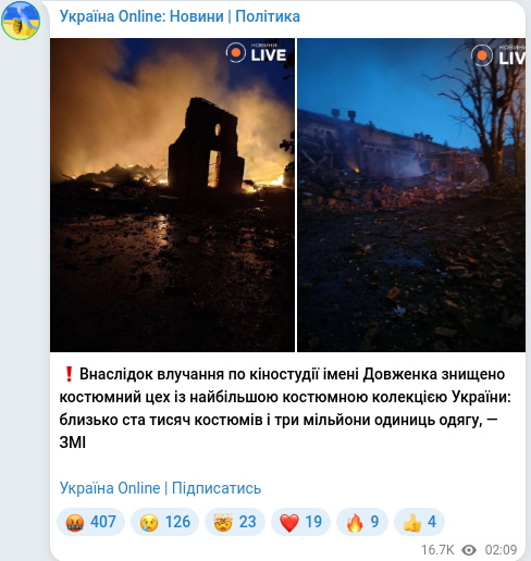 Скріншот Telegram-публікації