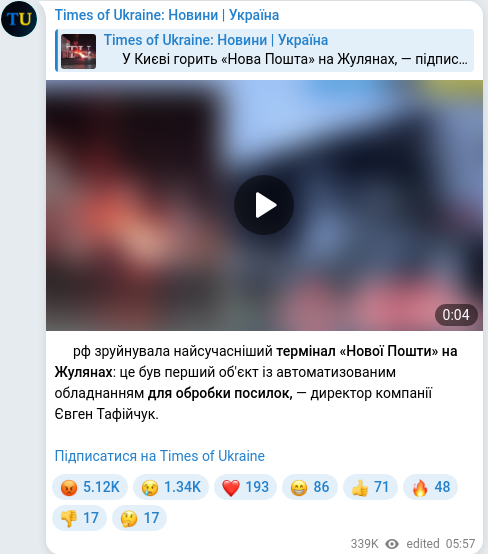 Telegram publication screenshot