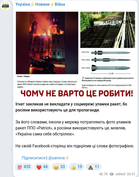 Telegram publication screenshot