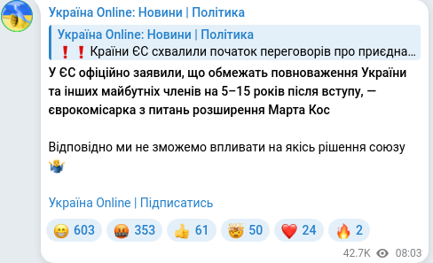 Telegram publication screenshot