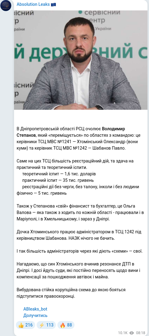 Telegram publication screenshot