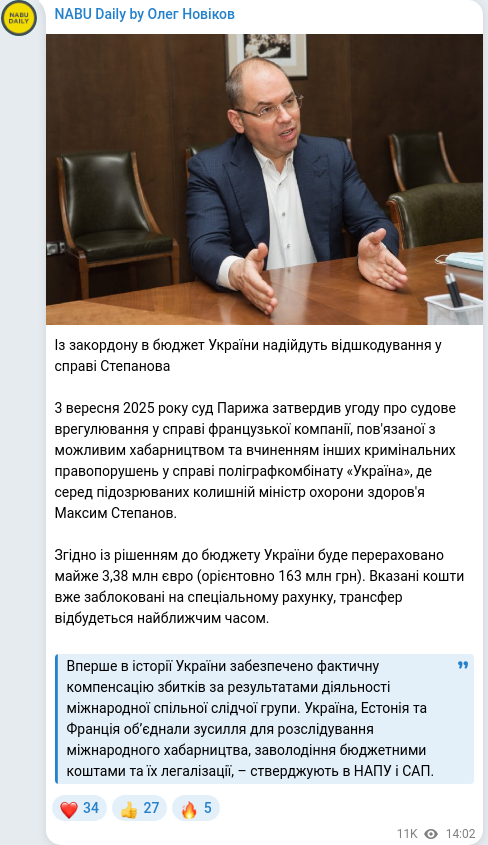 Telegram publication screenshot