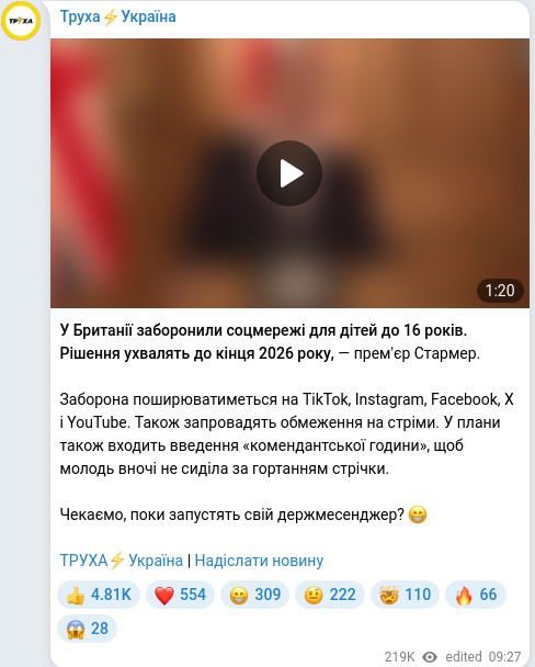Telegram publication screenshot