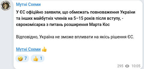Скріншот Telegram-публікації