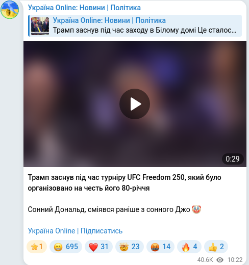 Скріншот Telegram-публікації