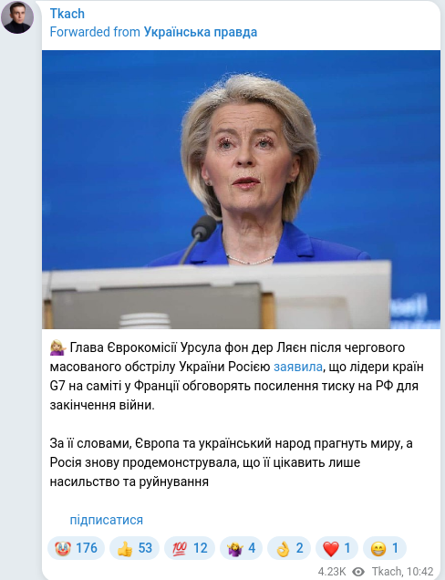 Скріншот Telegram-публікації