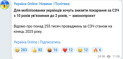 Скріншот Telegram-публікації