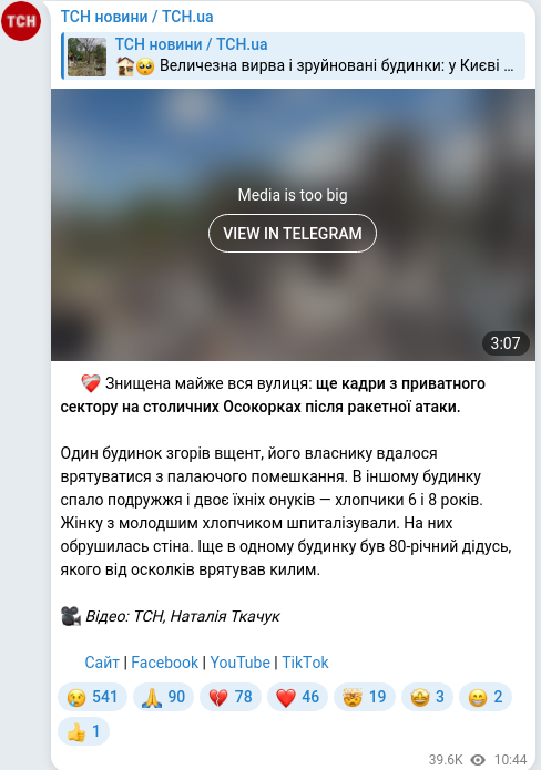 Скріншот Telegram-публікації