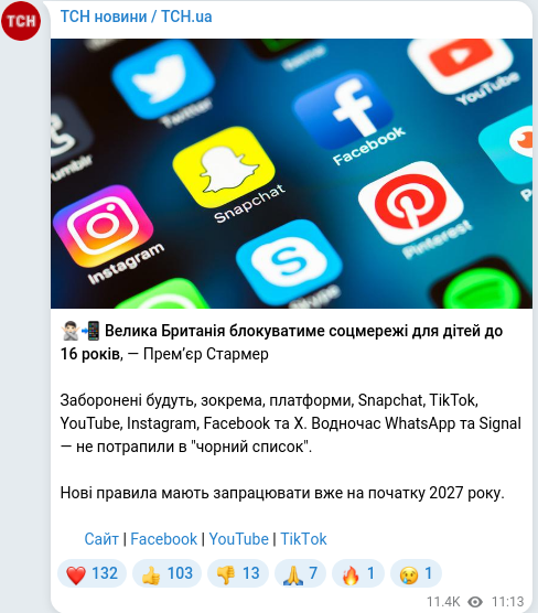 Скріншот Telegram-публікації