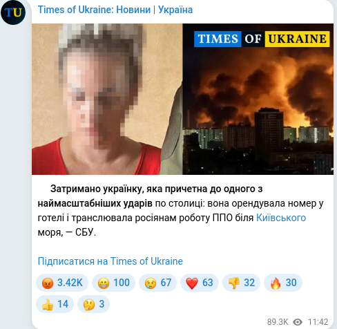Скріншот Telegram-публікації