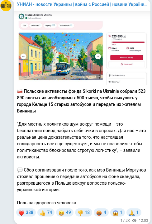 Скріншот Telegram-публікації