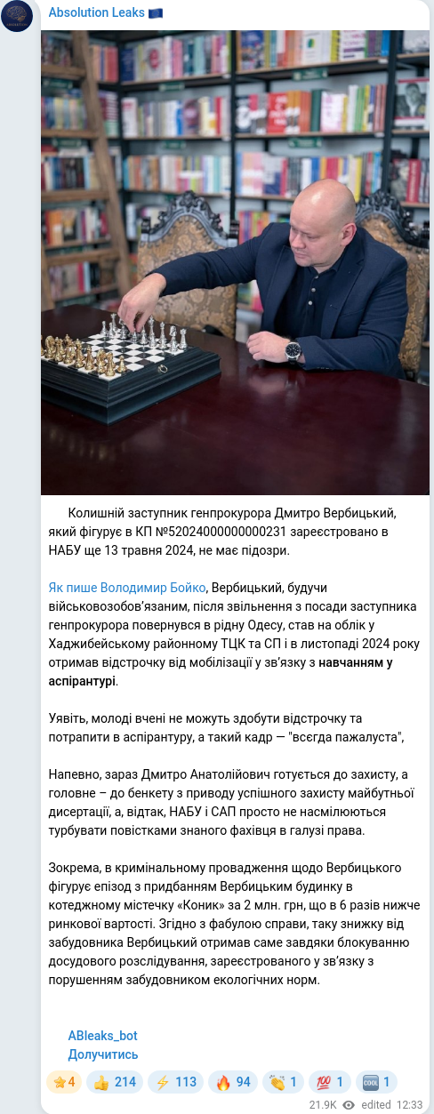 Скріншот Telegram-публікації