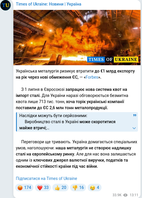 Скріншот Telegram-публікації