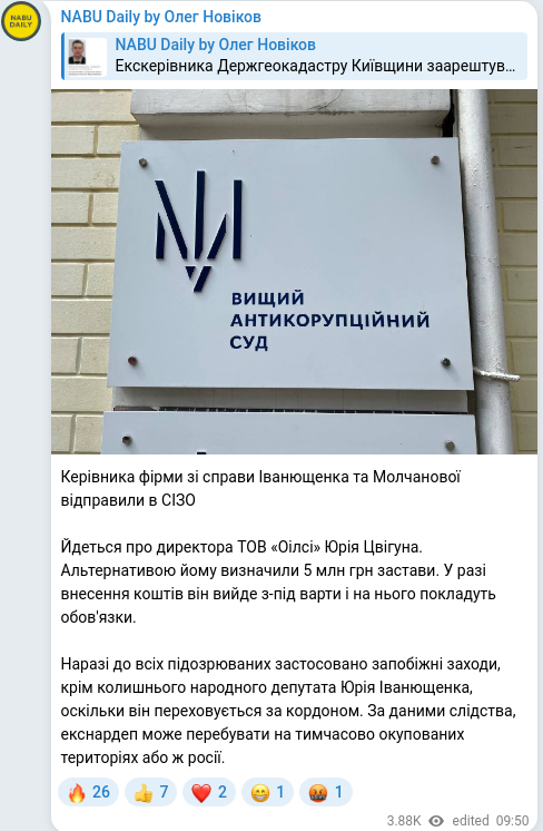 Telegram publication screenshot