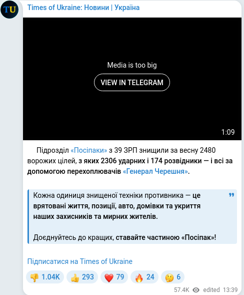 Скріншот Telegram-публікації