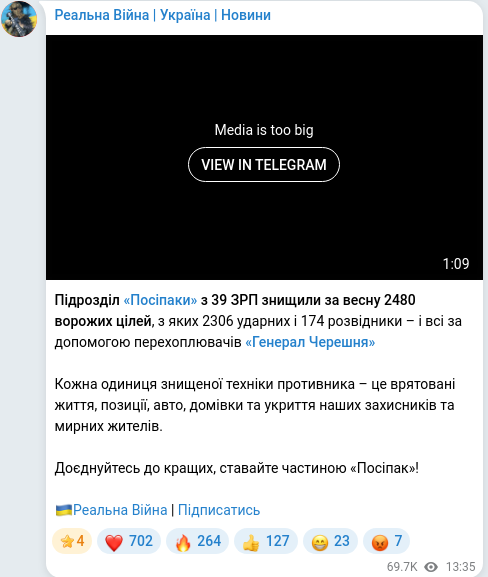 Скріншот Telegram-публікації