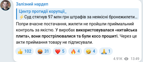 Скріншот Telegram-публікації