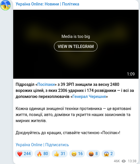 Скріншот Telegram-публікації