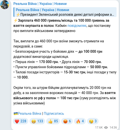 Скріншот Telegram-публікації
