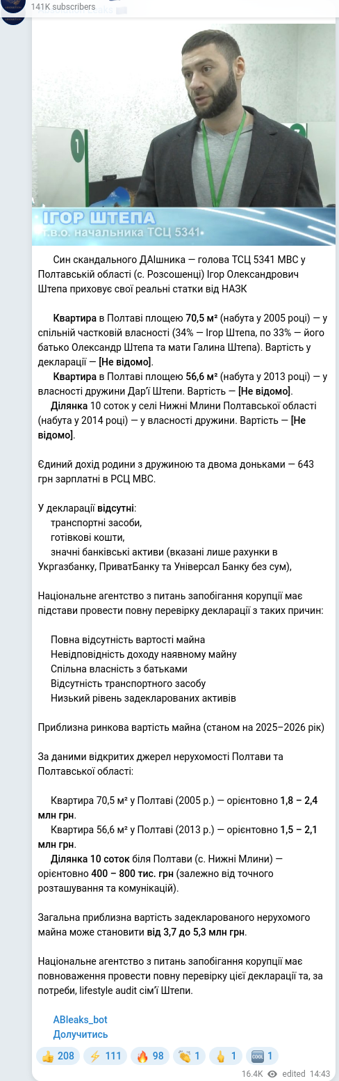 Скріншот Telegram-публікації