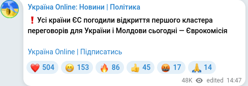 Скріншот Telegram-публікації