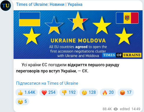 Скріншот Telegram-публікації