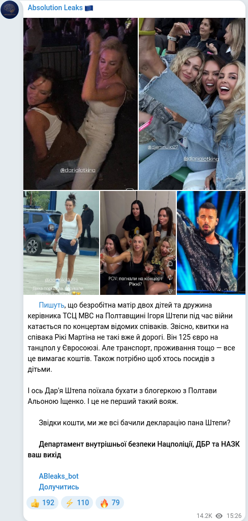 Скріншот Telegram-публікації